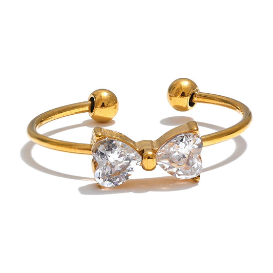 Cubic zirconia bowknot open finger ring - product image