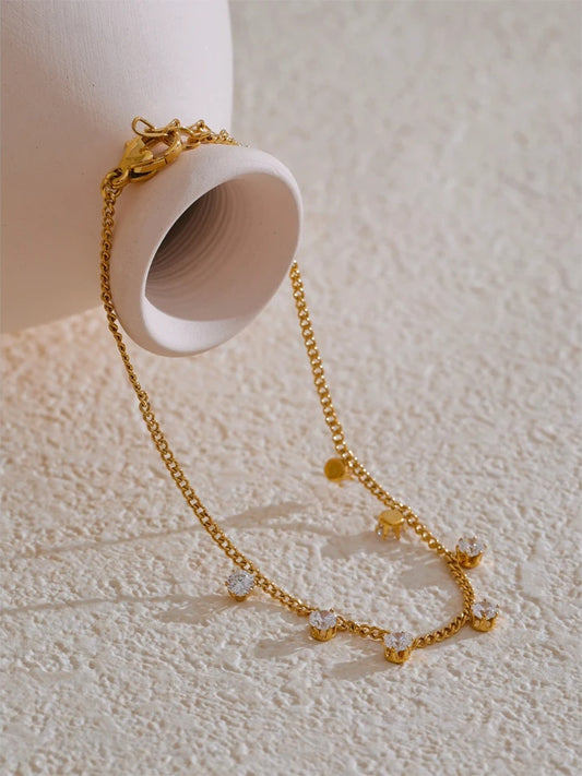 Cubic zirconia chain bracelet bangle gold silver color - product image