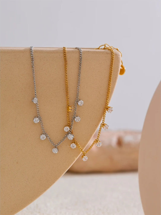 Cubic zirconia chain bracelet bangle gold silver color - product image
