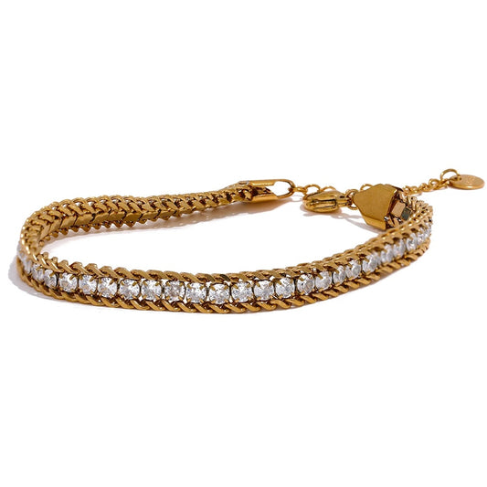 Cubic zirconia chain charm abstract link bracelet - product image