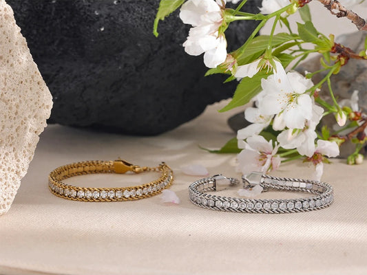 Cubic zirconia chain charm abstract link bracelet - product image