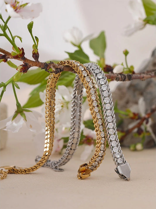 Cubic zirconia chain charm abstract link bracelet - product image