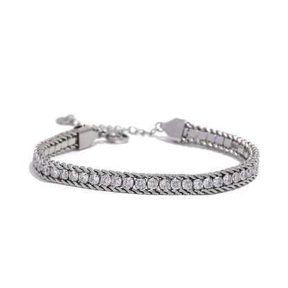Cubic zirconia chain charm abstract link bracelet - product image