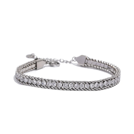 Cubic zirconia chain charm abstract link bracelet - product image