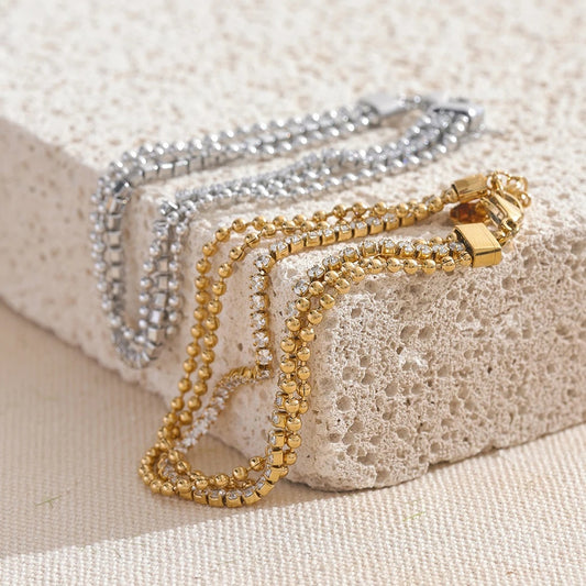 Cubic zirconia chain layered charm bracelet women - product image