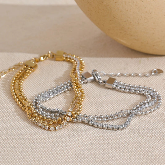 Cubic zirconia chain layered charm bracelet women - product image