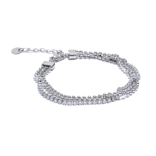 Cubic zirconia chain layered charm bracelet women - product image