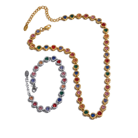 Cubic zirconia chain necklace bracelet jewelry set - product image