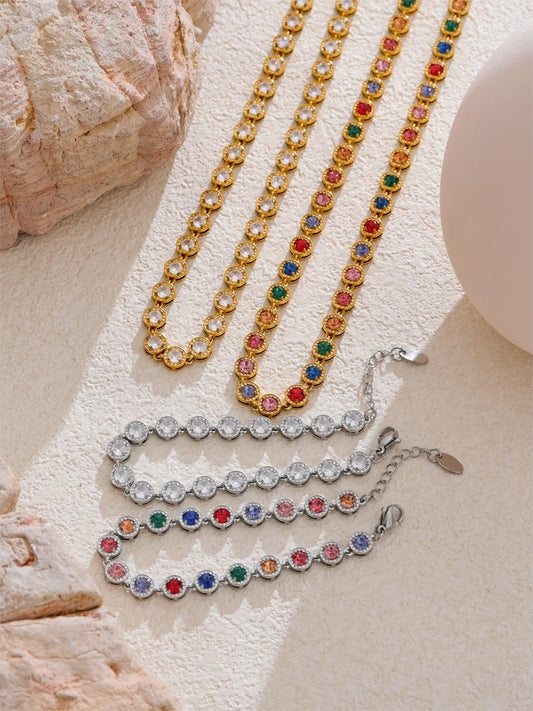 Cubic zirconia chain necklace bracelet jewelry set - product image