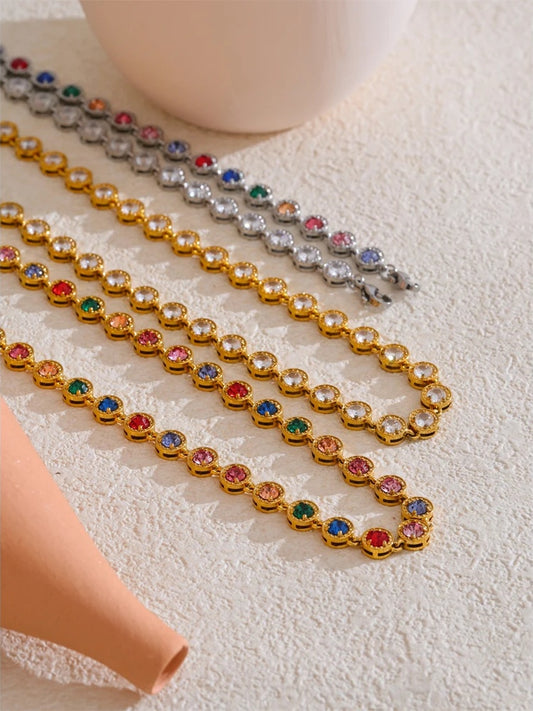 Cubic zirconia chain necklace bracelet jewelry set - product image
