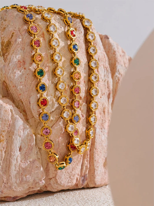 Cubic zirconia chain necklace bracelet jewelry set - product image