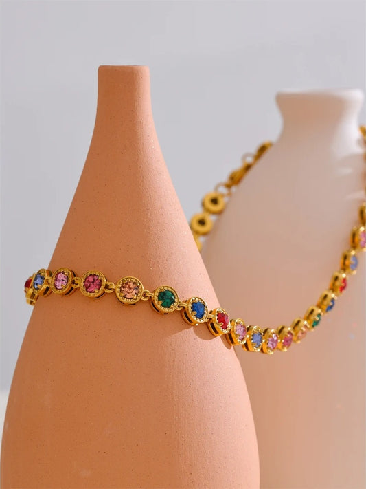 Cubic zirconia chain necklace bracelet jewelry set - product image