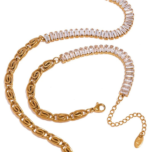 Cubic zirconia chain necklace bracelet set - product image