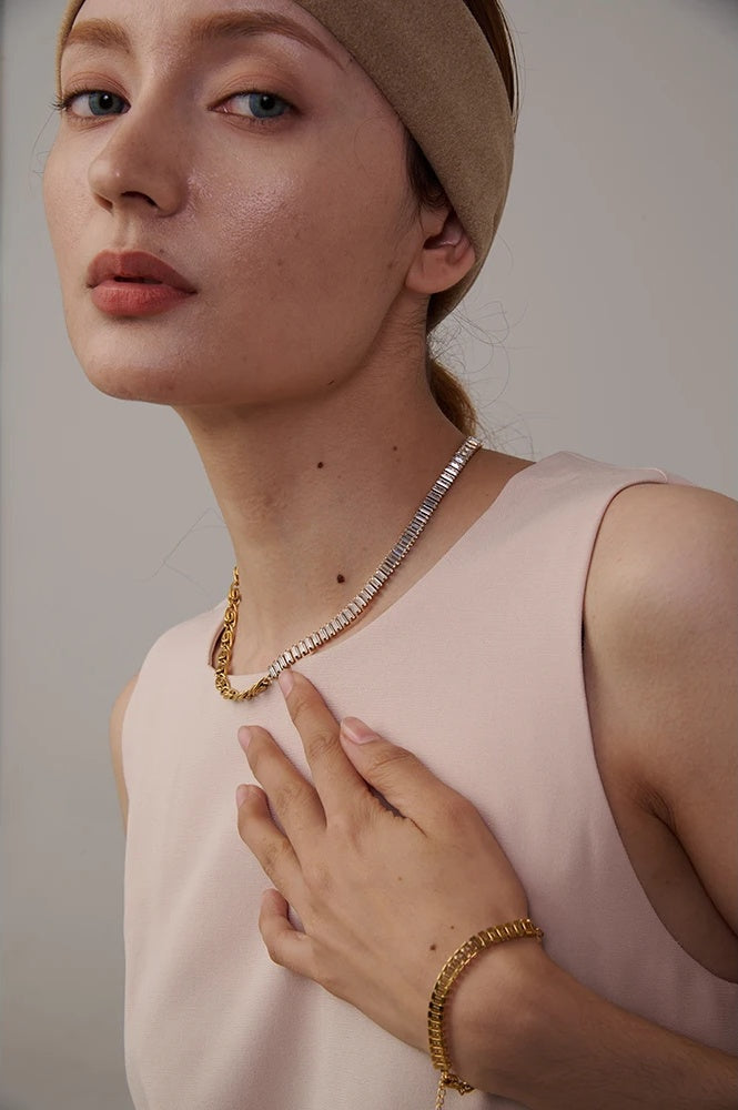 Cubic zirconia chain necklace bracelet set - product image