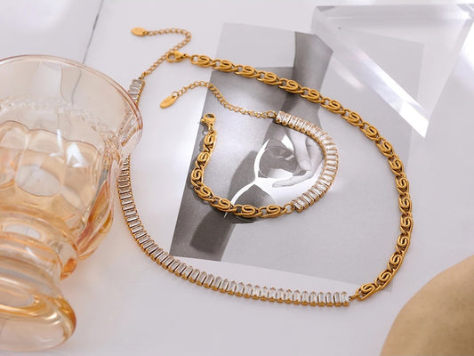 Cubic zirconia chain necklace bracelet set - product image