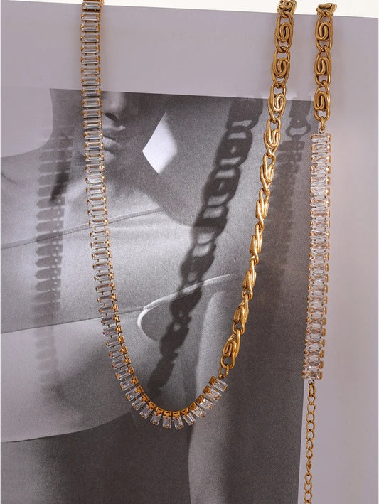 Cubic zirconia chain necklace bracelet set - product image