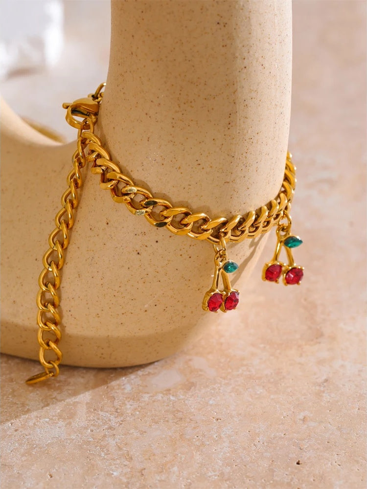 Cubic zirconia cherry drop necklace bracelet set - product image