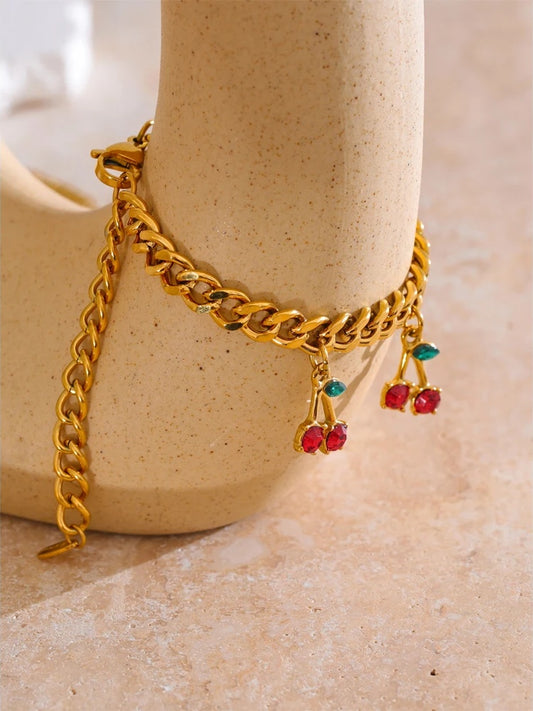Cubic zirconia cherry drop necklace bracelet set - product image