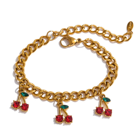 Cubic zirconia cherry drop necklace bracelet set - product image