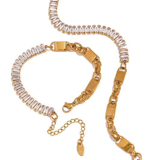 Cubic zirconia clavicle chain necklace bracelet set - product image