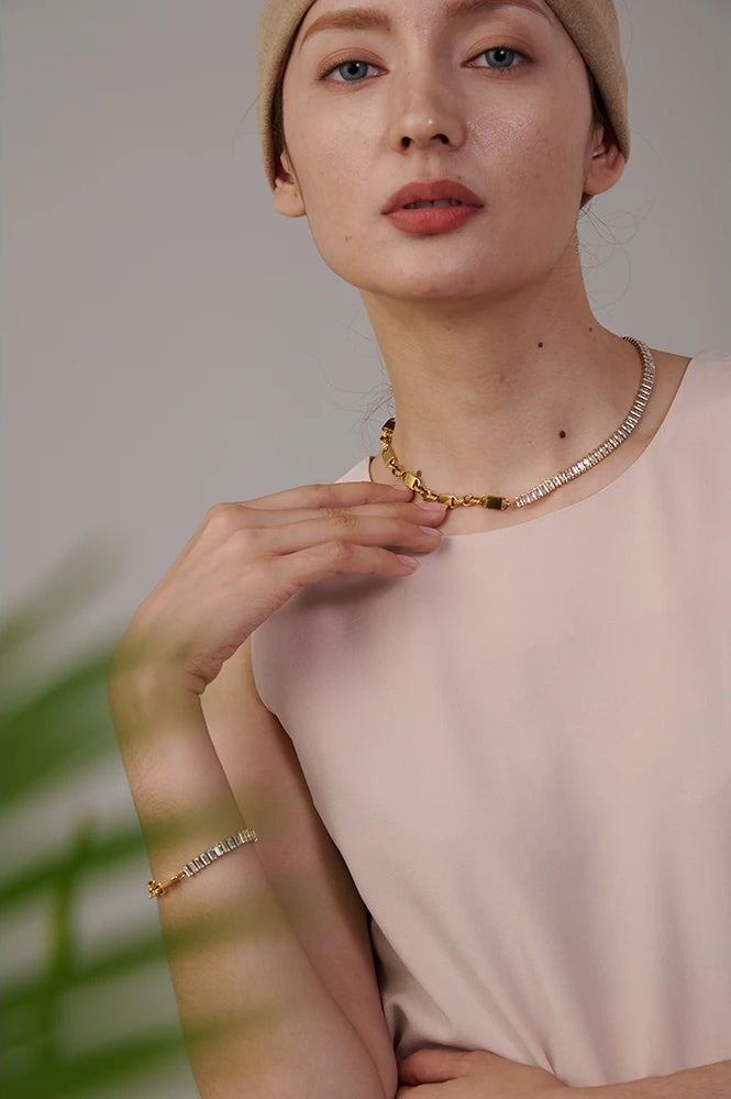 Cubic zirconia clavicle chain necklace bracelet set - product image