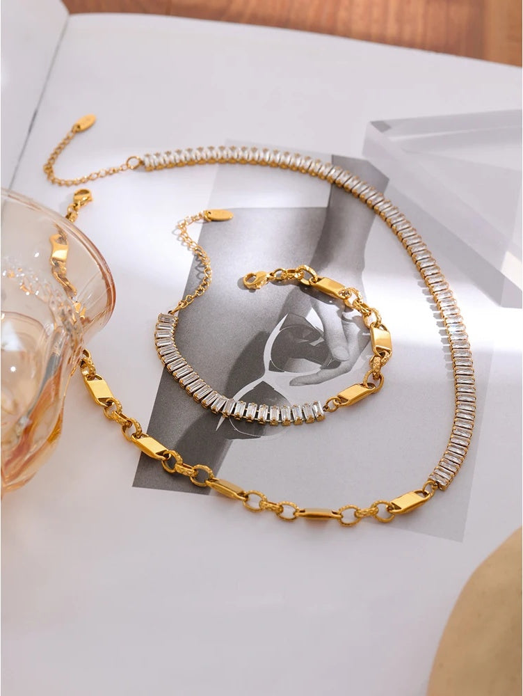 Cubic zirconia clavicle chain necklace bracelet set - product image