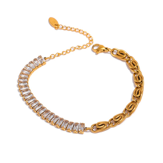 Cubic zirconia clavicle chain necklace bracelet set - product image