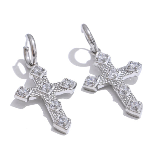 Cubic zirconia cross drop hoop earrings - product image