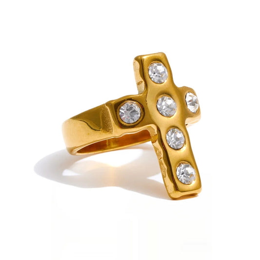 Cubic zirconia cross fashion casting ring - product image