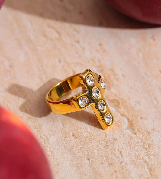 Cubic zirconia cross fashion casting ring - product image