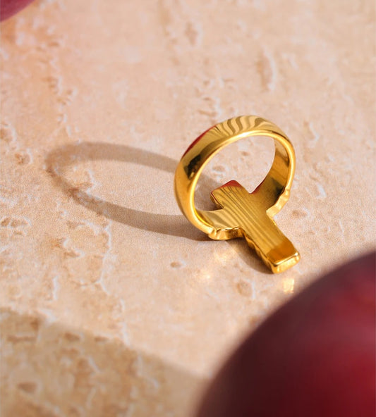 Cubic zirconia cross fashion casting ring - product image