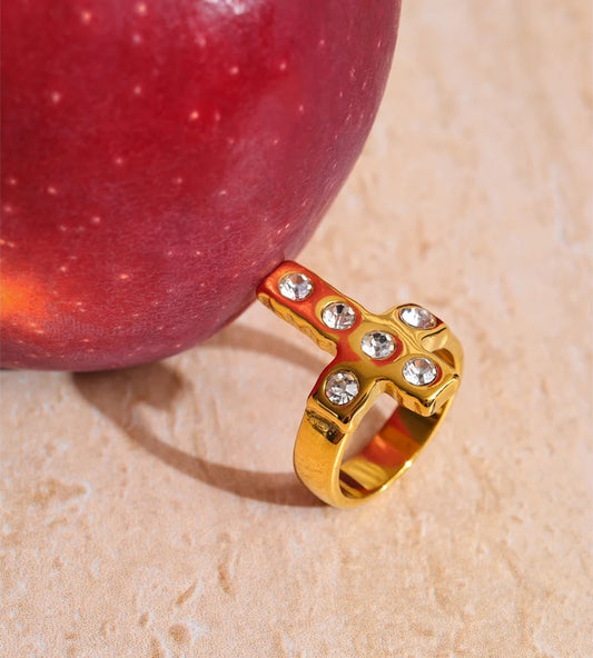 Cubic zirconia cross fashion casting ring - product image