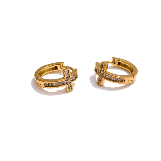 Cubic zirconia cross hoop earrings - product image