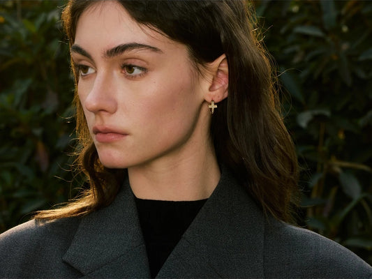 Cubic zirconia cross hoop earrings - product image