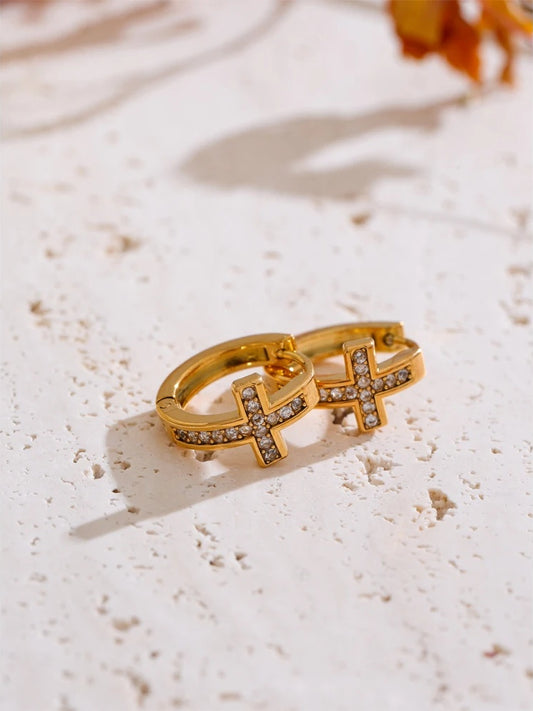 Cubic zirconia cross hoop earrings - product image