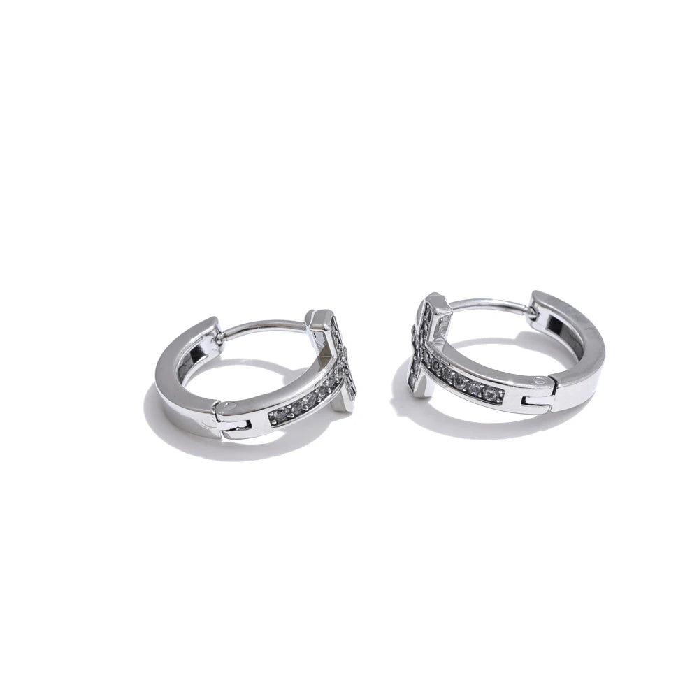 Cubic zirconia cross hoop earrings - product image
