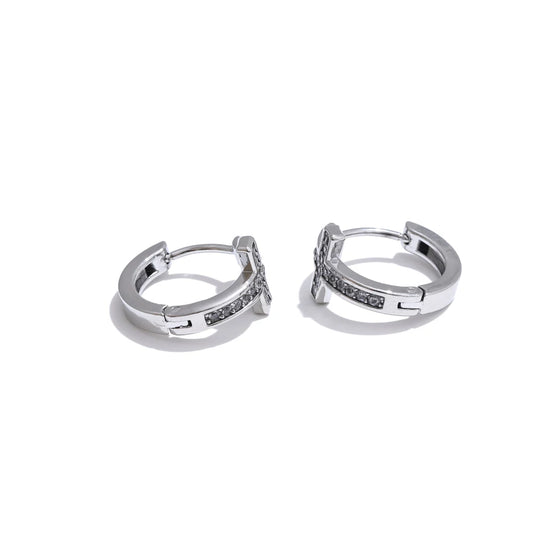 Cubic zirconia cross hoop earrings - product image