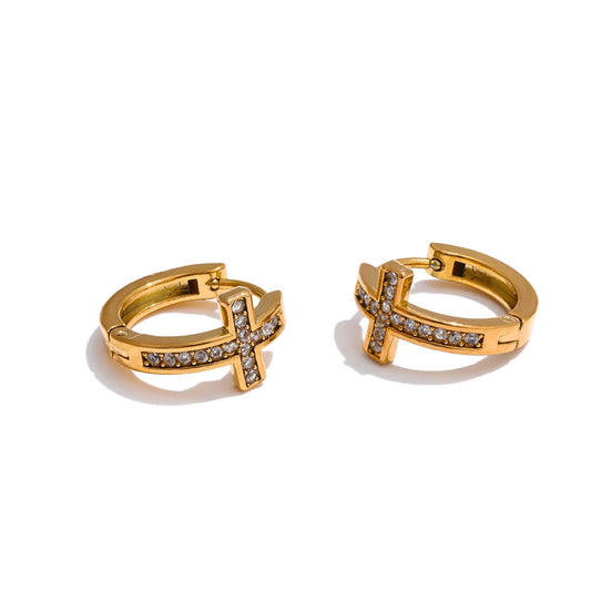 Cubic zirconia cross hoop earrings - product image
