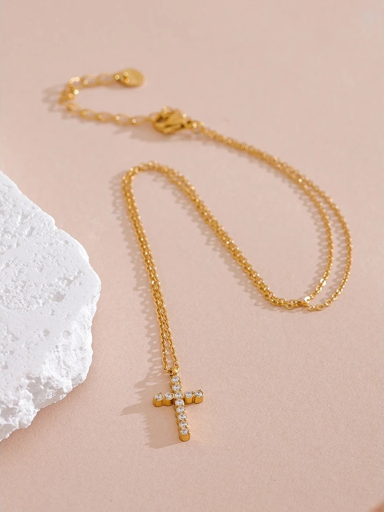 Cubic zirconia cross pendant necklace - product image