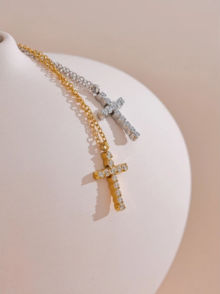 Cubic zirconia cross pendant necklace - product image