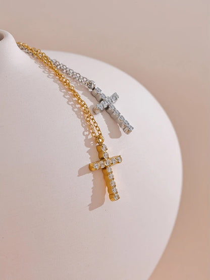 Cubic zirconia cross pendant necklace - product image