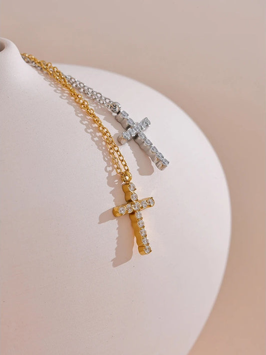Cubic zirconia cross pendant necklace - product image