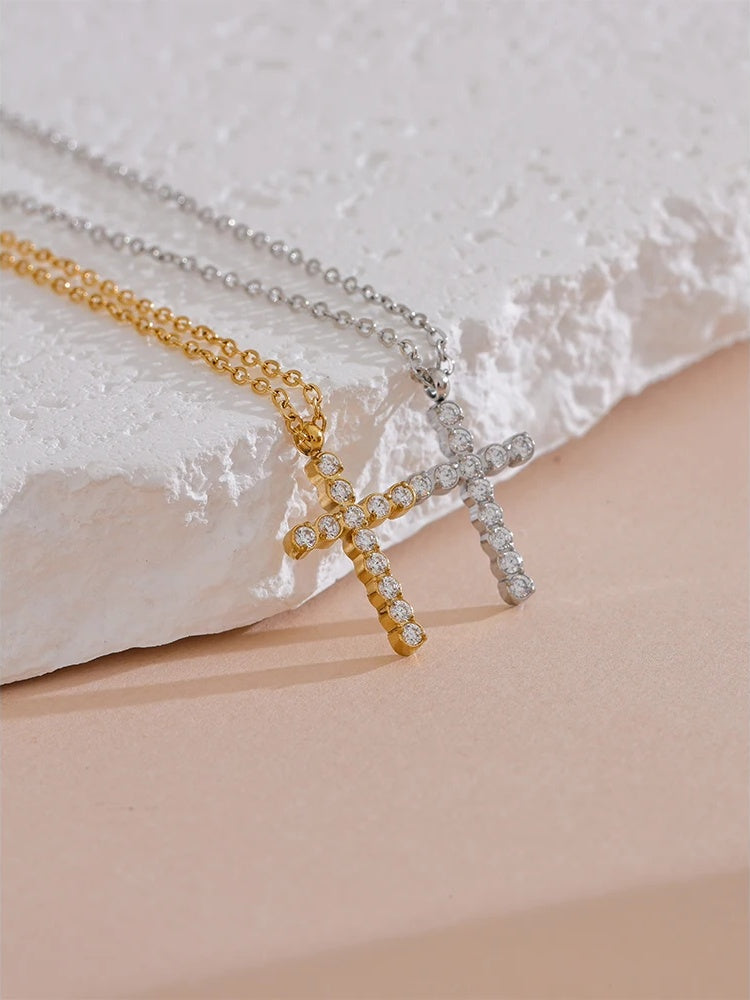 Cubic zirconia cross pendant necklace - product image