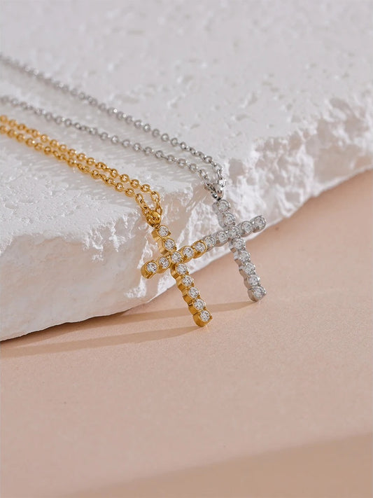Cubic zirconia cross pendant necklace - product image