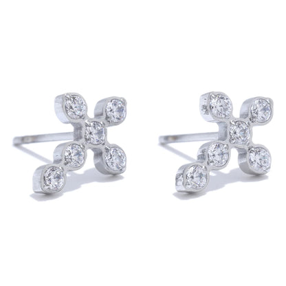Cubic zirconia cross small push-back stud earrings - product image