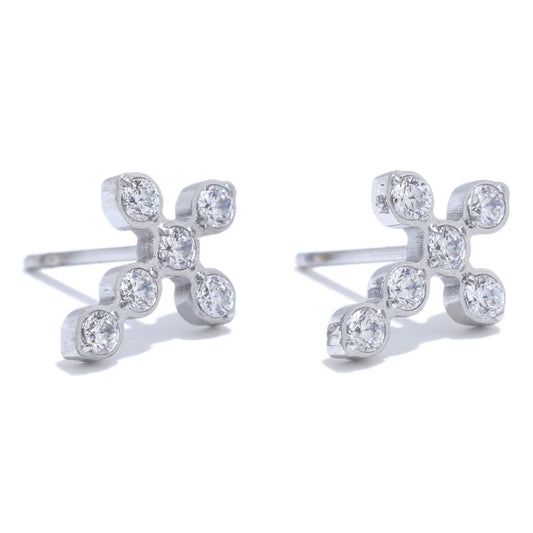 Cubic zirconia cross small push-back stud earrings - product image