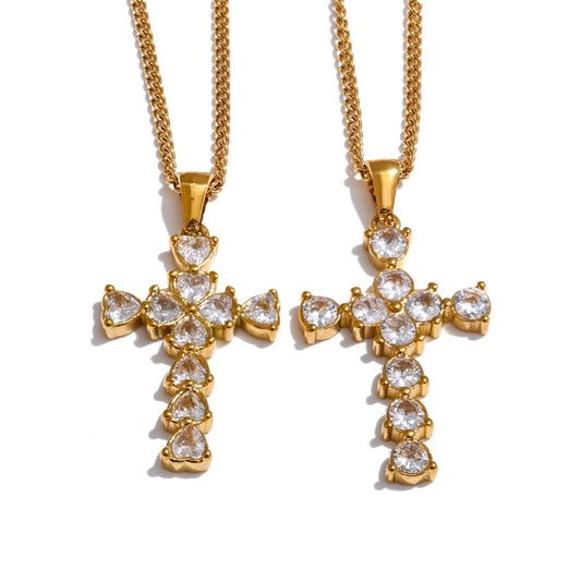 Cubic zirconia cross symbol pendant necklace - product image