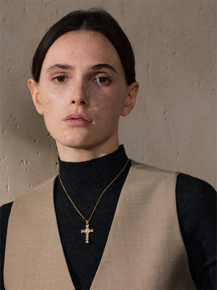 Cubic zirconia cross symbol pendant necklace - product image