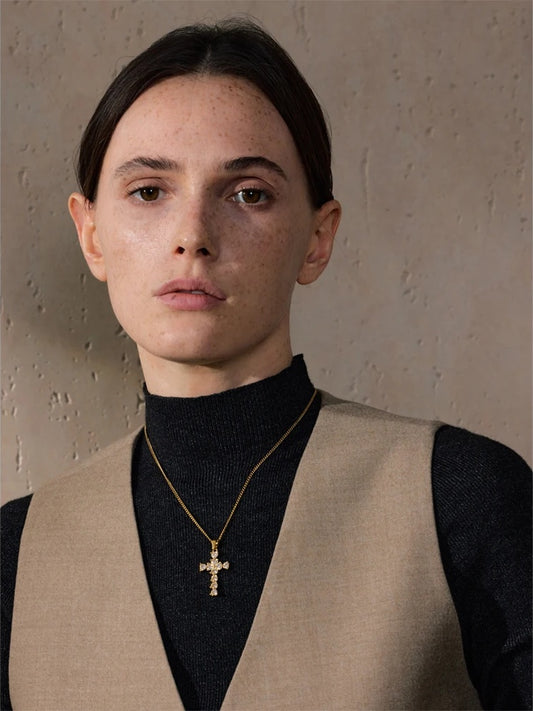 Cubic zirconia cross symbol pendant necklace - product image