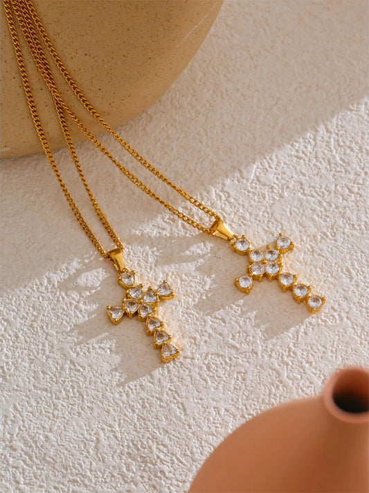 Cubic zirconia cross symbol pendant necklace - product image